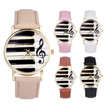 Nuevo Diseño en color Negro Piano Blanco Teclado Reloj de las Mujeres Nota Musical Relojes de los Hombres Casual Reloj montre femme