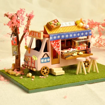 Nuevo DIY Mini Coche de la Tienda de Muñecas Mercado de la Noche de la Flor de Kanto Kit Montado en Miniatura, con Muebles de Casa de Muñecas, Juguetes para los Niños de las Niñas