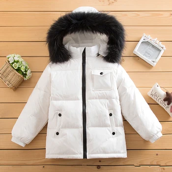 Nuevo estilo de las niñas chaquetas de invierno cálido Y Parkas sólido niños ropa de invierno de la moda de piel de niños chaquetas de moda traje de nieve
