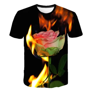 Nuevo Incendio Popular de la Novedad de la Camiseta de las Mujeres de los Hombres la Impresión 3D de la Suelta de la Camiseta de Verano Casual de Manga Corta Tops y Camisetas Hip Hop de la Calle