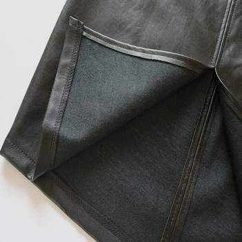 Nuevo Invierno OL Elegante Lápiz Midi Faldas de Cintura Alta Elástico Negro de Cuero de la PU de División de la Vaina de la Envoltura de Faldas de Mujer Sexy Falda de 2019