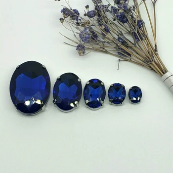 NUEVO!!! La MEZCLA de azul Zafiro OVAL Tamaño de Cristal de Coser diamantes de Imitación de Plata de la parte Inferior de BRICOLAJE, los Vestidos de las Mujeres y los zapatos de la BOLSA de 30pcs 5SIZES