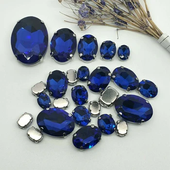 NUEVO!!! La MEZCLA de azul Zafiro OVAL Tamaño de Cristal de Coser diamantes de Imitación de Plata de la parte Inferior de BRICOLAJE, los Vestidos de las Mujeres y los zapatos de la BOLSA de 30pcs 5SIZES