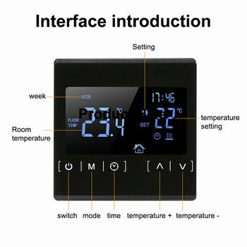 Nuevo Negro Calefacción termostato de Todo de la Pantalla Táctil del Controlador de Temperatura Eléctrica de Interruptor Automático Controlador 10807
