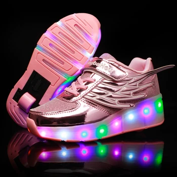 Nuevo Oro Rosa Turístico de Moda Infantil de las Niñas Niños de Luz LED de Rodillos de Zapatillas de Skate Para Niños Zapatillas de deporte Con Ruedas de Uno ruedas