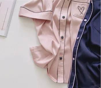 Nuevo Pijama para Mujer de Imitación de Seda del Pijama Simple Color Puro Ocio ropa de Dormir de Satén Corto Mangas de la ropa de dormir