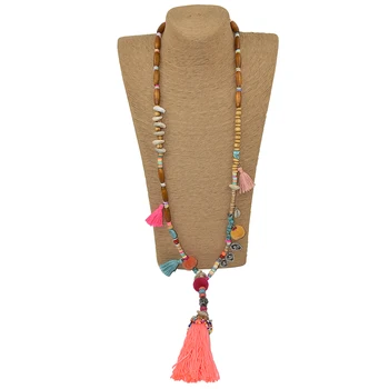 Nuevos accesorios de Ropa Bohemia étnica de cuentas de las cadenas de la borla Collar coloridos Pompones flequillo largo Buda Collar de Colgantes