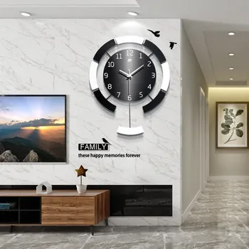 Nórdica de estilo Sencillo y moderno diseño de oscilación del reloj de pared para la sala de estar creativo reloj de madera casa de arte de la decoración del reloj de cuarzo