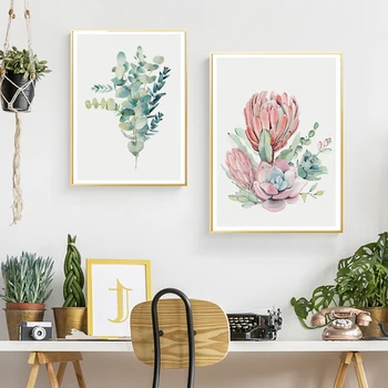 Nórdicos cartel de plantas suculentas de la hoja de flor de cactus arte de la pared de impresión del cartel y la impresión de la lona de pintura de la pared la imagen de la sala