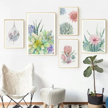 Nórdicos cartel de plantas suculentas de la hoja de flor de cactus arte de la pared de impresión del cartel y la impresión de la lona de pintura de la pared la imagen de la sala