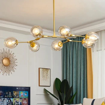 Nórdicos Metal Cristal LED lámpara de Araña LOFT Lustre Sala de estar de la Villa de Interiores Decoración Moderna Iluminación de la Lámpara de la Bola de los Accesorios de la Cocina