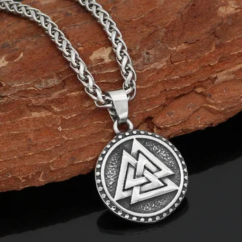 Nórdicos Vikingos Valknut Amuleto de acero Inoxidable Colgante Collar para hombre y mujeres -Con Valknut Runa Bolsa de Regalo