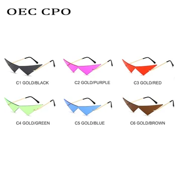 OEC CPO de gran tamaño de ojo de Gato de Montura de Gafas de sol de las Mujeres de la Moda de Una sola Pieza de la Lente de Gafas de Sol de Tendencia Femenina Triángulo de las Gafas de los Hombres UV400