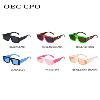 OEC CPO de la Moda Punk Rectángulo de Gafas de sol de las Mujeres de la Vendimia de la Plaza de Gafas de sol de los Hombres Retro Rojo Verde Steampunk Gafas de Tonos UV400