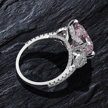 OEVAS Espumoso con Alto contenido de carbono Diamante Rosado de la plata Esterlina 925 anillos de Boda para las mujeres de Lujo de 12 mm 11 quilates CZ Partido de la joyería de Regalo