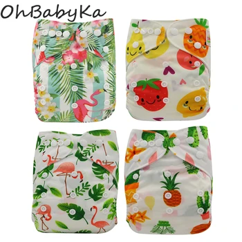 Ohbabyka 4Pcs/set Impermeable Reutilizable Infantil Bolsillo del Pañal de Tela Flamingo Bebé Pañal Cubre de Tamaño Ajustable Bebé Pantalones de Entrenamiento