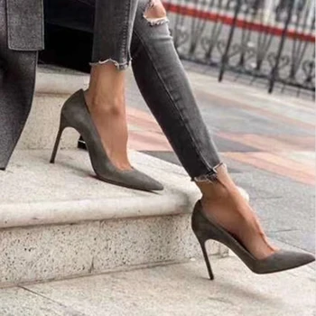 Olomm hecho a Mano de la Moda de las Mujeres de las Bombas Sexy Stiletto Tacones Bombas del Dedo del pie Puntiagudo Elegante Negro Gris Zapatos de Trabajo de las Mujeres NOS de Tamaño de 5 a 15