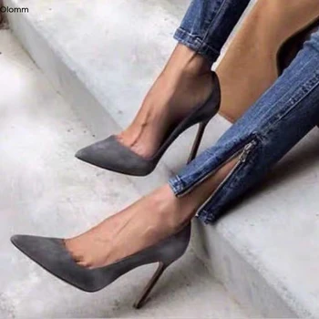 Olomm hecho a Mano de la Moda de las Mujeres de las Bombas Sexy Stiletto Tacones Bombas del Dedo del pie Puntiagudo Elegante Negro Gris Zapatos de Trabajo de las Mujeres NOS de Tamaño de 5 a 15