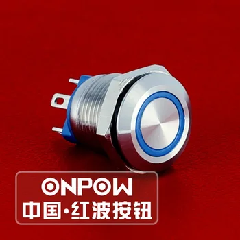 ONPOW 12mm Impermeable IP67 Momentánea de 12V,24V Rojo,Verde,Azul Anillo de LED Mini de Acero Inoxidable Interruptor de Botón (GQ12AF-10E)CE,ROHS