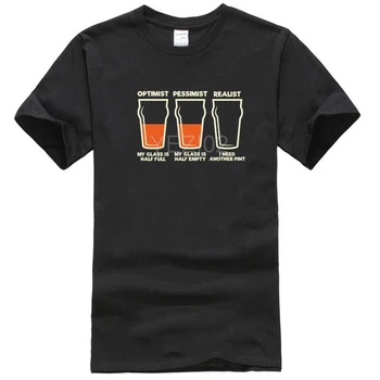 Optimista Pesimista Realista MENS T-SHIRT Camiseta de Cumpleaños Graciosas Alcohol de la Cerveza Alcohol Camiseta Fashiont Camisa de Envío Gratis Top Tee