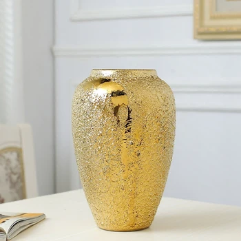 Oro jarrón casa sala de estar TV gabinete del vino, gabinete de decoración, adornos blandos de arte de cerámica de oro-plateado jarrón de Cerámica florero