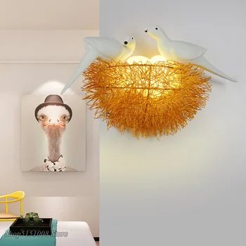Oro Pájaro Nido Led Lámpara de Pared Moderno de la Decoración del Hogar al Lado de la Lámpara 3D Aves Aplique de Pared para los Niños de la Sala de Estudio de Luz de Pared