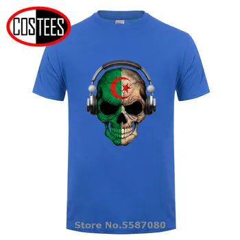 Oscuro Cráneo Deejay con Argelia Bandera de camiseta de los hombres de Argelia DJ Esqueleto de T-shirt Argelia Mapa de la camiseta Patriótica País Amante de la Camiseta