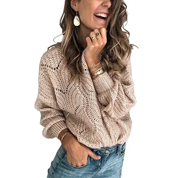Otoño / invierno 2020 de la moda de las nuevas mujeres de tejido de punto de las mujeres de ocio llano de manga larga Jersey de Mohair hueco suéter para las mujeres