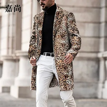Otoño/Invierno 2020 de la Venta Caliente en Europa y América del Leopardo de Impresión de la mitad de la Longitud de la Solapa de la Moda Elegante Abrigo para los Hombres