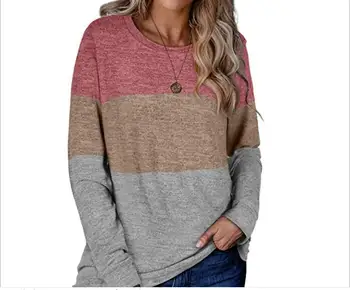 Otoño invierno 2020 nuevos Europeos y Americanos de las mujeres de cuello redondo Jersey de coincidencia de color suéter suelto casual top