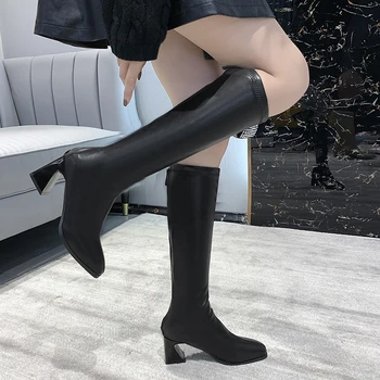 Otoño Invierno Botas de caña alta 2020 Cuero de la PU de Alta del Muslo Botas Sexy Zapatos de Moda Dama Botas de Tacón Alto botas zapatos de mujer