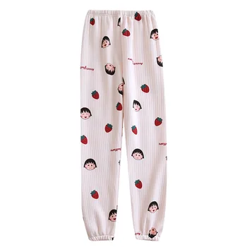 Otoño Invierno DE las Mujeres Pantalones de Pijama Algodón de la Capa de Aire Engrosamiento de la Casa de Pantalones de Estilo coreano Lindo de Algodón Acolchado Pantalones Calientes