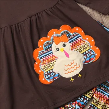 Otoño Nuevo Casual Niña Turquía Superior del Vestido+ Leggings Traje de Niño de Pollo Patrón Pop Ropa de Fiesta, Conjunto de 2-7T