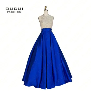 Oucui Azul marino Lleno de Abalorios Blusa Larga Vestidos de Baile 2019 Formal Vestido de las Mujeres Elegantes Vestidos de Fiesta Vestido De Noche OL102881