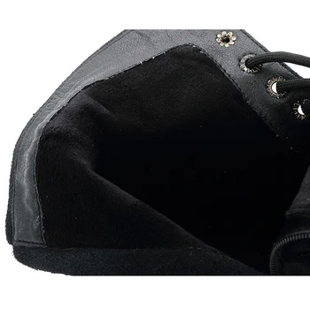 OUKAHUI Nueva 2020 Estilo Británico Otoño de Cuero Genuino a mitad de la Pantorrilla Botas de Mujer con cordones de Invierno Plaza Mediados Talón Dama de Negro Botas de Zapatos 14257