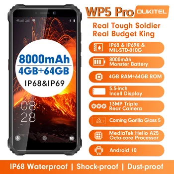 OUKITEL WP5 Pro IP68/IP69K Robusto Teléfono Móvil Impermeable Octa Core SmartPhone 5.5 Pulgadas Android 10.0 Helio A25 teléfono Móvil Dual SIM