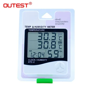OUTEST HTC-2 Termómetro Digital de Temperatura Humidit Medidor Higrómetro Reloj despertador medidor de Humedad al aire libre interiores del termómetro