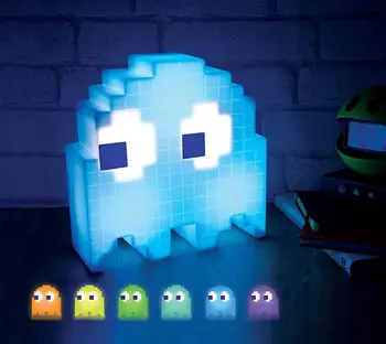 Pacman Fantasma de la Mesa de Luz de la Lámpara - 16 Opciones de Color - Cambia los Colores a la Música - Alimentado por USB Bule/Blanco