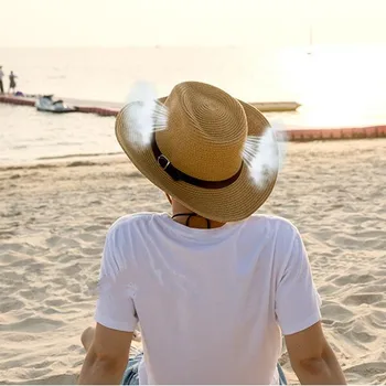 Paja Sombrero de Vaquero para Hombres de Verano Occidental Sombreros Adultos Fresco Panamá Sombrero de Sol de las Mujeres con la Correa de la Playa de Cap con cadena Sombrero de Vaquera