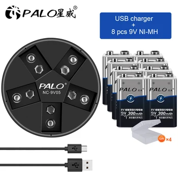 PALO USB 9V 6F22 Cargador de Batería de Litio Cargador de Batería para 1-5 Pcs de 9V Ni-MH/Recargable de ion-Litio de las Baterías