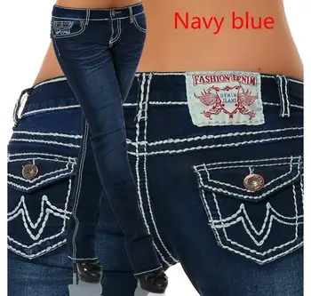 Paquitene Bordado Vintage Jeans De Mujer Azul Midi Cintura Recta Del Dril De Algodón Pantalones Mom Jeans De Mujer Flaca Elastic Pantalones Casuales