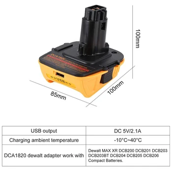 Para Dca1820 18V USB Adaptador de Trabajo con Dewalt Max Xr Dcb200 Dcb201 Dcb203 Dcb203Bt Dcb204 Dcb205 Dcb206 Compacto Batteri