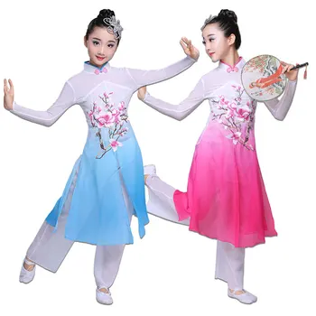 Para niños de estilo clásico Chino Hanfu trajes de baile de las niñas fan de la danza Yangko ropa traje chino de etnia hmong ropa