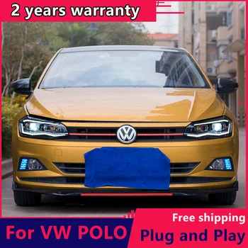 Para VW Polo Faros LED 2019 Para el Polo de la Cabeza de la lámpara de las Luces de Niebla el Día Corriendo de la Luz DRL H7 LED delanteros Bi-Xenón Doble de la Lente Lente de la Viga