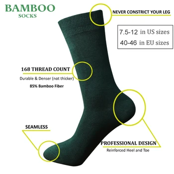 Partido de los Hombres de Bambú Calcetines Verdes, Transpirable, Anti-Bacterianas hombre de Negocios de Calcetines de Vestir (6 Pares/Lot)