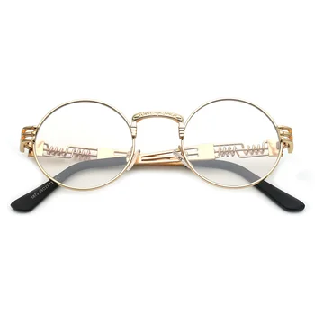 Peekaboo de la moda claro el oro ronda los marcos de anteojos para las mujeres de la vendimia steampunk ronda los marcos de anteojos para los hombres machos nerd de metal 37262