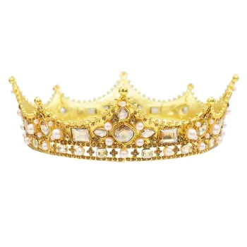 Perla barroca Rey y Reina Diadema de la Corona Tiaras Casco de Graduación de diamantes de imitación de Novia de la Boda Accesorios para el Cabello Joyería de coroa de noiva