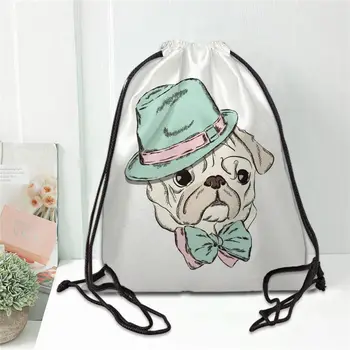 Personalizado de la Moda de dibujos animados animales perro Impresión Mochila con Cordón de Zapato bolsa de Viaje a la Playa de la Escuela de Multi-función de Bolsos de Lazo de Satén