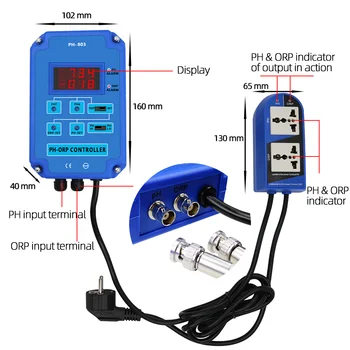 PH-803 Digital 2&1 PH ORP Redox Controlador w/ Potencia de Salida de Relé Monitor para Acuario de Hidroponía de la Planta de la Piscina Spa BNC 110V o 220
