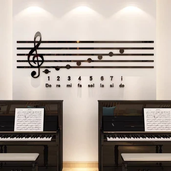 Piano Nota de Acrílico etiquetas Engomadas de la Pared de la Música en el Aula de BRICOLAJE, Arte de la Pared de la Decoración de la Formación en el Aula Espejo 3D Pegatinas de decoración para el Hogar